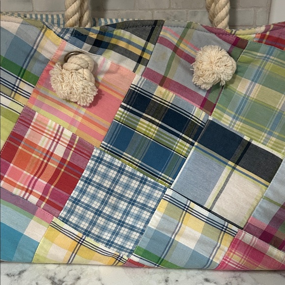 Colorful Patchwork Tote with Rope Handles - Picture 3 of 5